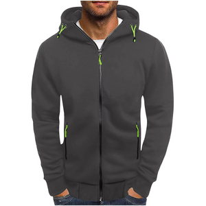 Sudadera con Capucha Negra para Hombre, Cierre de Cremallera, Corte Regular, Color Sólido, Felpa Francesa, Poliéster, Ropa de Otoño - Product Image 4