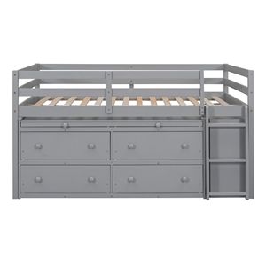 Letto a Soppalco in Legno a Grandezza Naturale con Scrivania Retrattile e 4 Cassetti, Scaffali Laterali Portatili in Grigio per Bambini - Product Image 3