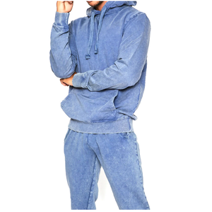 Ensemble de survêtement décontracté ECHO EDGE pour homme, coupe régulière, respirant, en polyester délavé bleu, style streetwear, avec sweat à capuche et pantalon de jogging - Product Image 3