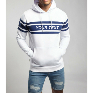 Sudadera con Capucha Blanca a Rayas para Hombre con Bolsillo Frontal y Texto Personalizable, Sudaderas con Capucha y Pantalones Deportivos para Hombre - Product Image 1