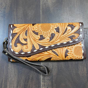 Pochette élégante en cuir repoussé motif tournesol pour femme – Portefeuille long de haute qualité et élégant pour espèces et cartes – Sac de soirée - Product Image 4