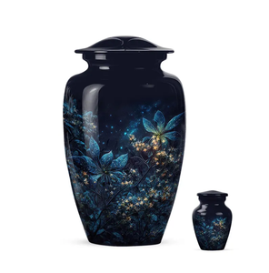 Blue Floral Metal Cremation Urn <b>Memorial</b> <b>Keepsake</b> Vase Adult Ash Cremation Urn - Product Image 3