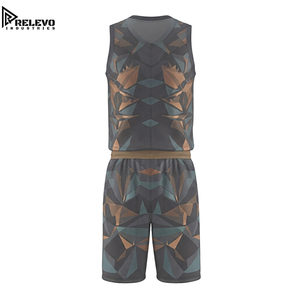 Ensemble de maillots de basket-ball personnalisés OEM sublimés - Uniforme sportif technique gris anthracite avec short à panneaux facettés bronze et vert sarcelle - Product Image 2