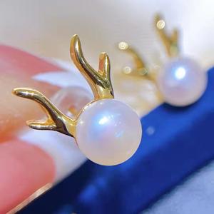 ต่างหูเงินแท้ 925 ประดับมุกน้ำจืดทรงเขากวาง สไตล์ชาติพันธุ์ใหม่ ปี 2022 สดใส สวยสง่า น่ารัก - Product Image 2