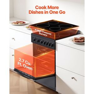 Horno eléctrico de 24 pulgadas con 2,7 Cu. Ft. Capacidad 4 quemadores de cocina Cuerpo de acero inoxidable - Product Image 2