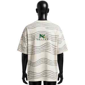 NEXTEX Unisex Wave Line <b>T</b> <b>Shirt</b> <b>Cream</b> Grey Soft Cotton Jersey Crew Neck Casual Tee <b>Shirt</b> - Product Image 3