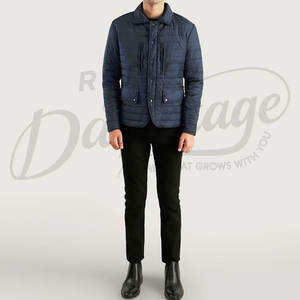 Chaqueta Acolchada Ligera Azul Marino para Hombre con Cuello Camisero, Chaqueta Informal Acolchada con Bolsillos Dobles con Cierre en el Pecho - Product Image 1