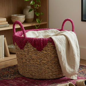 Panier de rangement en jonc de mer naturel et rose, écologique, tressé à la main, style vintage, Kingcraftviet - Product Image 4