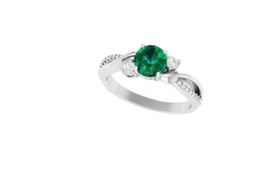 Anillo de Compromiso de Oro de 18k con Esmeralda Cultivada en Laboratorio de Corte Redondo de 1ct, Detalles de Diamantes de Varias Formas, Joyería Hecha a Mano Personalizada - Product Image 5