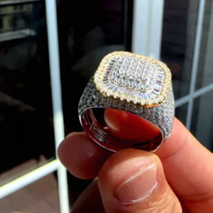 Bague signet carrée Moissanite sertie de pierres baguette, bijou de luxe Hip Hop pour homme, bague de mode personnalisée - Product Image 1