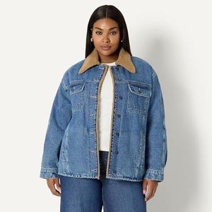Chaqueta vaquera personalizada de talla grande con forro de sherpa para mujer, abrigo de invierno con cuello de lana, venta al por mayor, logotipo de marca personalizado OEM - Product Image 1