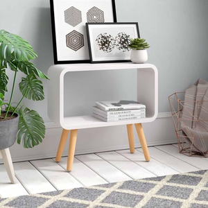Modern Midcentury Nightstand With Wooden Legs White <b>Storage</b> Table For Bedroom other Furniture - Product Image 4
