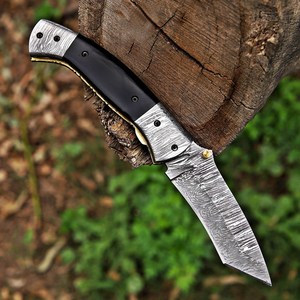 Couteau pliant artisanal en acier Damas avec verrouillage arrière, couteau de poche, couteau de chasse, couteau EDC, couteau d'extérieur, OEM, multifonctionnel, vente en gros, usine - Product Image 6