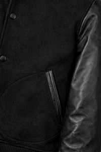 Men'<b>s</b> Customized Colors Varsity <b>Jacket</b> Woolen Body Leather Sleeves Stand Collar Button Front Casual Winter Vintage Patchwork - Product Image 4