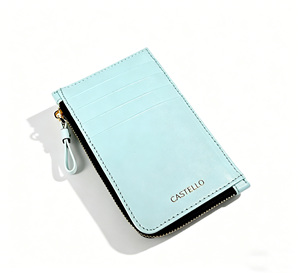 [แนะนำเป็นอย่างยิ่ง] กระเป๋าใส่บัตรหนังวัวแท้ Castello ดีไซน์มินิมอล ช่องซิป สีกรมท่า สีฟ้าอ่อน สีชมพู สีแดง - Product Image 2