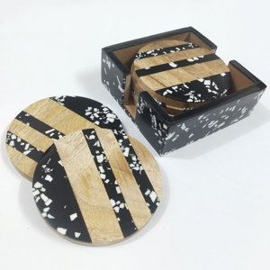 Set 4 Elegant Handcrafted Wooden Drink <b>Table</b> <b>Coasters</b> Resin Triangle Inlay with stand Tea Cup Mat for multi purpose <b>coaster</b> set - Product Image 5