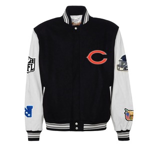 เสื้อแจ็คเก็ตหนังสีดำแบบ Varsity - สตรีทแวร์ เป็นมิตรกับสิ่งแวดล้อมและกันลม - Product Image 1