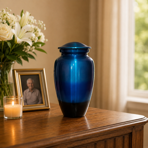 Metallic Blue Cremation Urn for Human Ashes | Adult <b>Memorial</b> <b>Keepsake</b> | Funeral Burial Vessel with Secure Lid | Elegant - Product Image 2