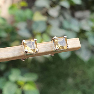 <b>Men's</b> Square Cut Citrine <b>Stud</b> <b>Earrings</b> November Birthstone <b>for</b> Wedding Anniversaries Parties Golden Citrine Sterling Silver Gift - Product Image 2