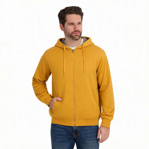 Men Yellow Sherpa Lined <b>Full</b> <b>Zip</b> Hoodie Cotton Heavyweight Winter Outerwear Casual <b>Sweatshirt</b> With Drawstring Hood - Product Image 1