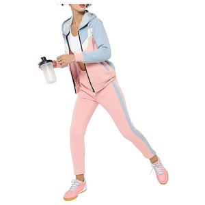Ensemble de survêtement à capuche color block pour femme, manches longues, pantalon de jogging décontracté, respirant, coton et élasthanne, pour le printemps - Product Image 3