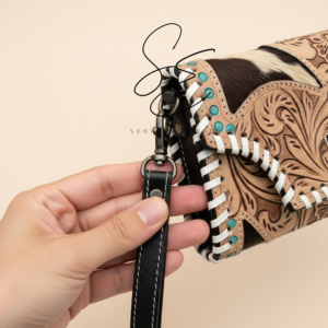 Western Deck Of Cards Tooled Leather Cowhide Women Wallet Card Holder Clutch Purse Aces Handcrafted Hair-On Hide Zipper <b>Wristlet</b> - Product Image 3