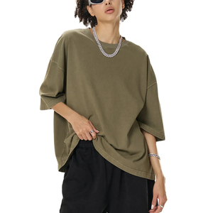 Unisex Boxy Cropped <b>T</b> shirt Heavy Cotton Ribbed Neck Blank Tee for Men Oversized Fit - Product Image 4