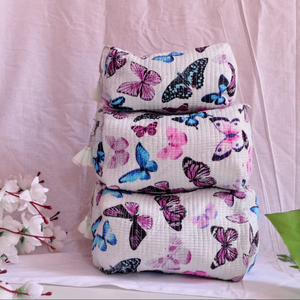 Trousse de Toilette Artisanale en Coton Imprimé au Bloc, Pochette Cosmétique, Organisateur de Maquillage de Voyage pour Usage Quotidien, Lot de 3, Produit Très Demandé - Product Image 1