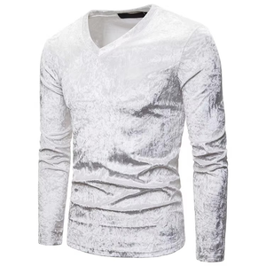 T-shirt en velours à col en V pour homme, logo personnalisé de haute qualité, tissu en coton 100 %, style décontracté tendance, imprimé graphique - Product Image 5