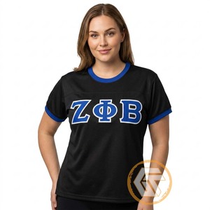 T-shirts personnalisés Zeta Phi Beta pour femmes, en coton 100% respirant, à col en V et manches courtes, brodés, collection été - Trésors grecs - Product Image 3