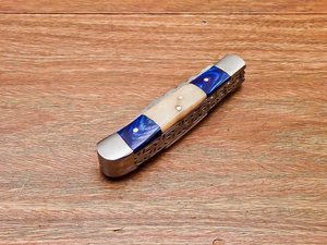 Damascus Steel Folding Pocket <b>Knife</b> Double Blade Drop Point Camel <b>Bone</b> Pakka Wood <b>Handle</b> DIY - Product Image 5