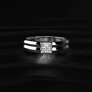 <b>Plain</b> Band Princess Cut Lab Grown Diamond D-E Color VVS-VS Clarity Gold Plated Men's Luxury Wedding <b>Ring</b> Buy Direct Indian - Product Image 1