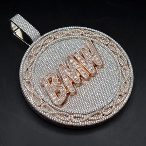 Pendentif Lettre Personnalisé Hip Hop Plaqué Or Sertie de Diamants Moissanite de Laboratoire, Pendentif Lettre Prénom Personnalisé, Pendentif Cercle Deux Lettres Personnalisé - Product Image 3