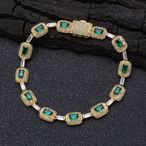 <b>Mens</b> 925 <b>Silver</b> Moissanite Emerald Cut Green Gemstone Tennis Bracelet Luxury Halo Link Jewellery <b>For</b> <b>Men</b> - Product Image 6