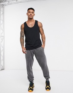 Men's <b>Black</b> Solid Color Cotton <b>Tank</b> <b>Top</b> O-Neck Casual Sleeveless Vest <b>Knitted</b> Plain Dyed Fit Style - Product Image 2