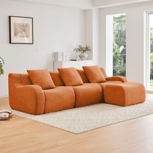 Divano a 3 Posti in Tessuto Teddy di Alta Qualità, Design Antiscivolo, Braccioli Curvi, Chaise Longue Aerodinamica, Senza Montaggio, per Soggiorno - Product Image 1