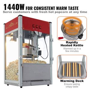 Máquina Comercial para Hacer Palomitas de Maíz de 1440W, Olla de 12 oz, 80 Tazas por Lote, Máquina de Palomitas de Maíz de Sobremesa con Vidrio Templado, 1440W - Product Image 4
