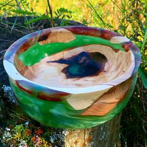 Bol en résine époxy et bois d'acacia fait main de qualité supérieure, finition lisse et brillante, sans BPA, écologique, pour la cuisine, le service, la décoration et l'exposition - Product Image 2