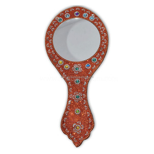Fabriqué en Inde Miroirs de poche ronds Design simple Miroir à cadre en bois fait à la main pour dames Belles perles miroir à main - Product Image 1