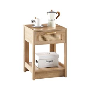 Tavolino Moderno in Rattan da 40 cm con Cassetto, Comodino o Tavolino Laterale per Camera da Letto o Soggiorno, Finitura Naturale - Product Image 6