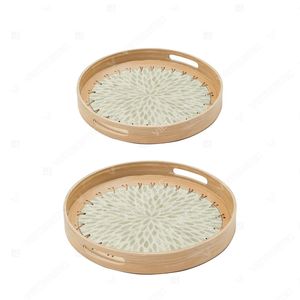 Trendy Decorative Rattan Tray On <b>Coffee</b> <b>Table</b> Capiz Shell Tray Kitchen <b>Display</b> Cutlery Set and Holder - Product Image 4
