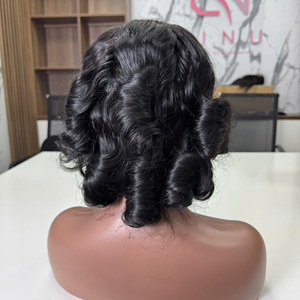 Prix de gros 100% brut vierge vietnamien humain dentelle courte perruque trame bouncy curl couleur noire Super Double Drawn Extensions de cheveux - Product Image 5