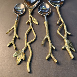 Elegante Juego de Cucharas para Servir con Diseño de Rama de Árbol Dorada, 3 Piezas, Inspiradas en la Naturaleza, Mango Largo de Latón, Cucharas de Acero Inoxidable para Ensalada y Sopa - Product Image 4
