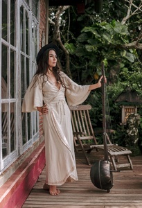 <b>White</b> Boho <b>Wrap</b> Dress Goddess Maxi Dress Long <b>Wrap</b> Dress Ceremony Outfit Spiritual Dress Festival Wear At Wholesale Price - Product Image 2