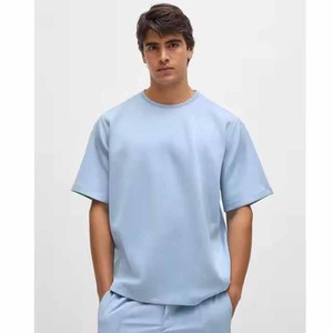 T-shirts pour hommes en gros à bas prix, respirants, bleu clair, unis, en coton, service OEM - Product Image 4