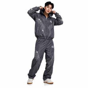 Men's Black Custom Reflective Windbreaker Jacket and Pants Lightweight Hooded Running Tracksuit OEM <b>Hoodies</b> men's jackets USA - Product Image 2