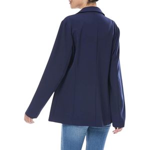 Blazer pour femme personnalisé bleu marine uni, drapé, avec poches à rabat, en tissu tissé respirant, col à revers, simple boutonnage, coupe classique - Product Image 2
