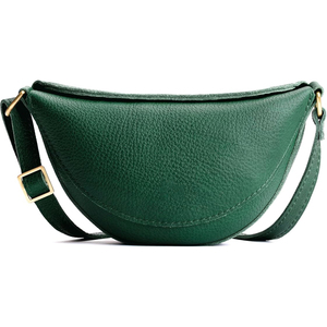 Sac bandoulière en cuir véritable vert avec sangle arquée détachable, design minimaliste, fermeture éclair unisexe - Product Image 1