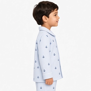 Ensemble de pyjama d'été respirant en polyester pour bébés garçons, chemise à manches longues boutonnée et pantalon long assorti, 2 pièces, OEM ODM, vente en gros - Product Image 3