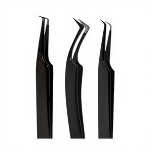 Pinzas de extensión de pestañas con punta de fibra hechas a medida negras de Plasma al por mayor producto ecológico recién llegado - Product Image 1